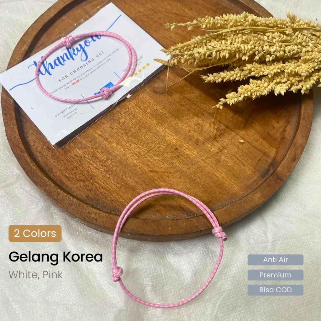 Gelang Tali Korea 2 Warna / Gelang Tali Anti Air / Gelang Tali Simple Vintage Pink Putih / Gelang Ta