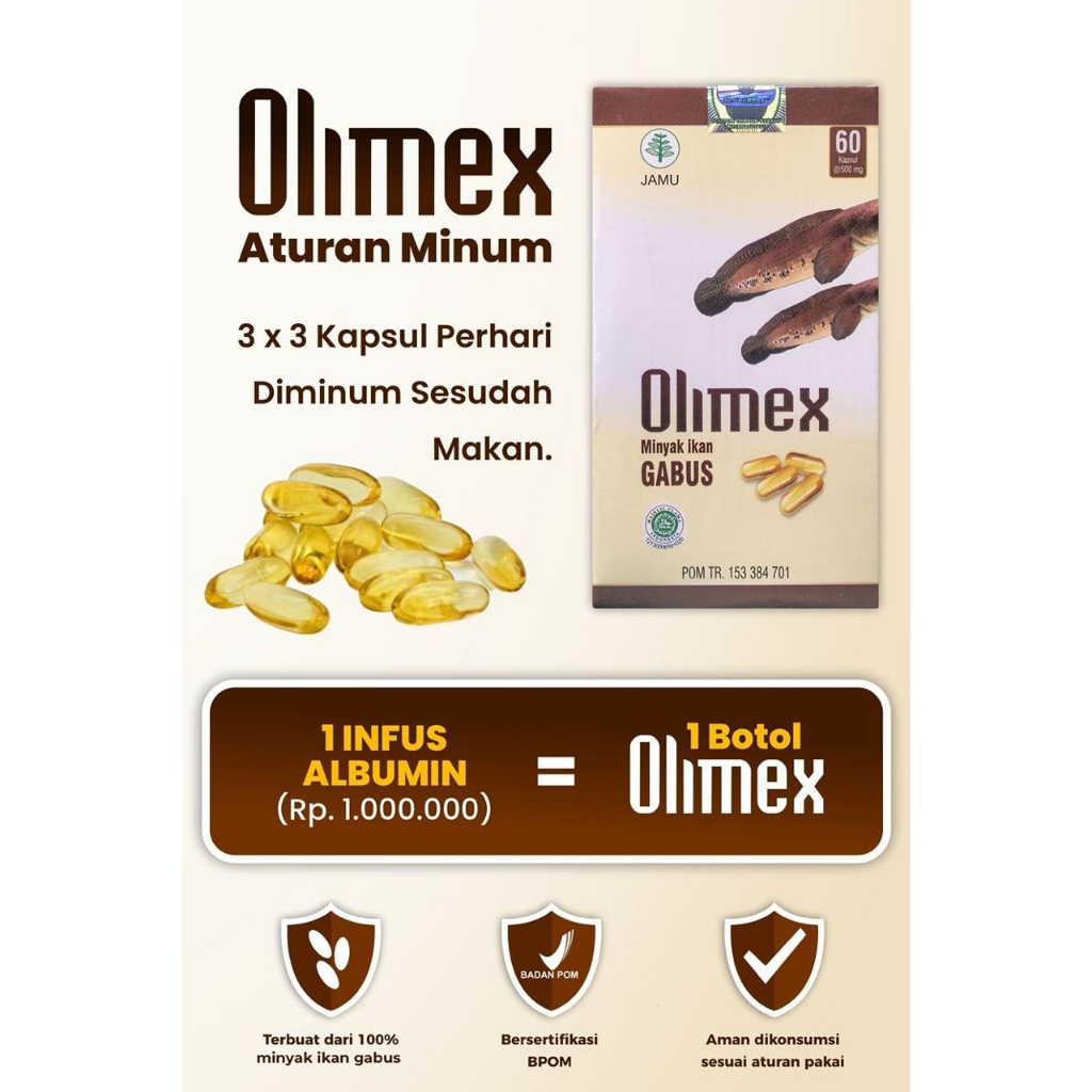 Olimex Minyak Ikan Gabus Original 60 kapsul Ekstrak Albumin 100% Asli Iwak Haruan