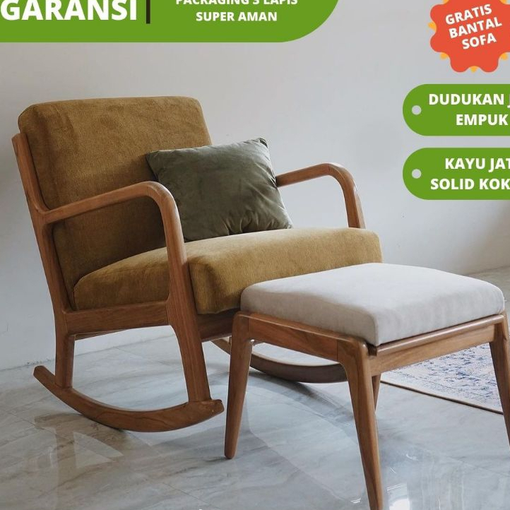 KURSI GOYANG KAYU JATI SOLID, SOFA GOYANG, KURSI SOFA GOYANG