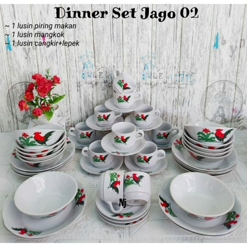 Piring Set Ayam Jago | Piring Keramik Murah | Dinner Set | Piring Set Cap Ayam Jago