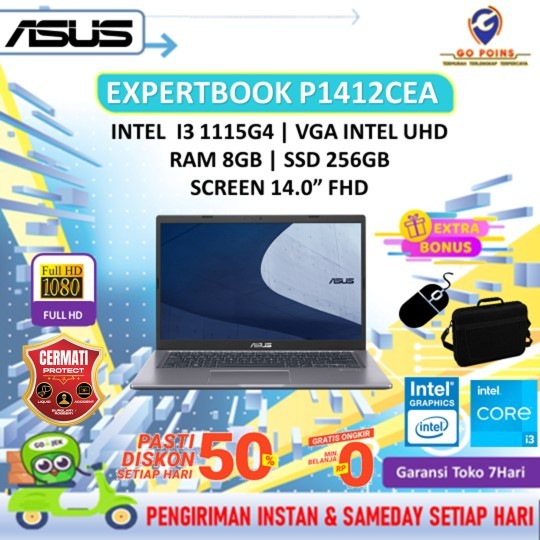 LAPTOP ASUS EXPERTBOOK P1412CEA INTEL I3 1115G4 RAM 8GB SSD 256GB Full HD