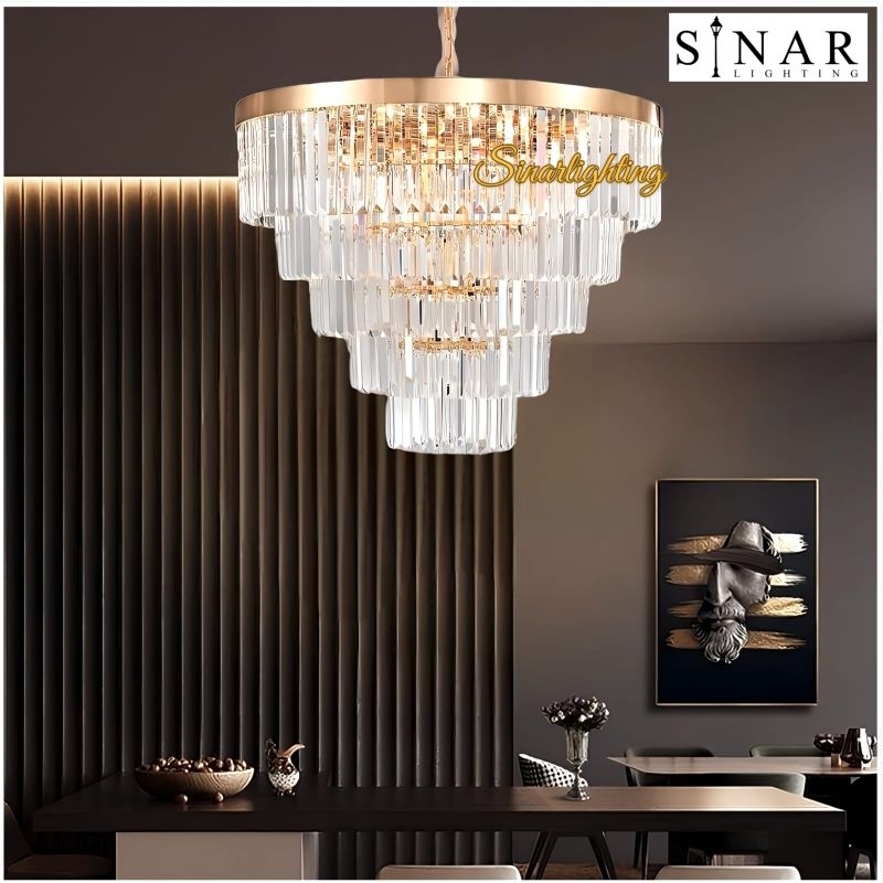 Lampu gantung Kristal diameter 40/50/60/80 cm piramid gold C18366 (kristal K9)