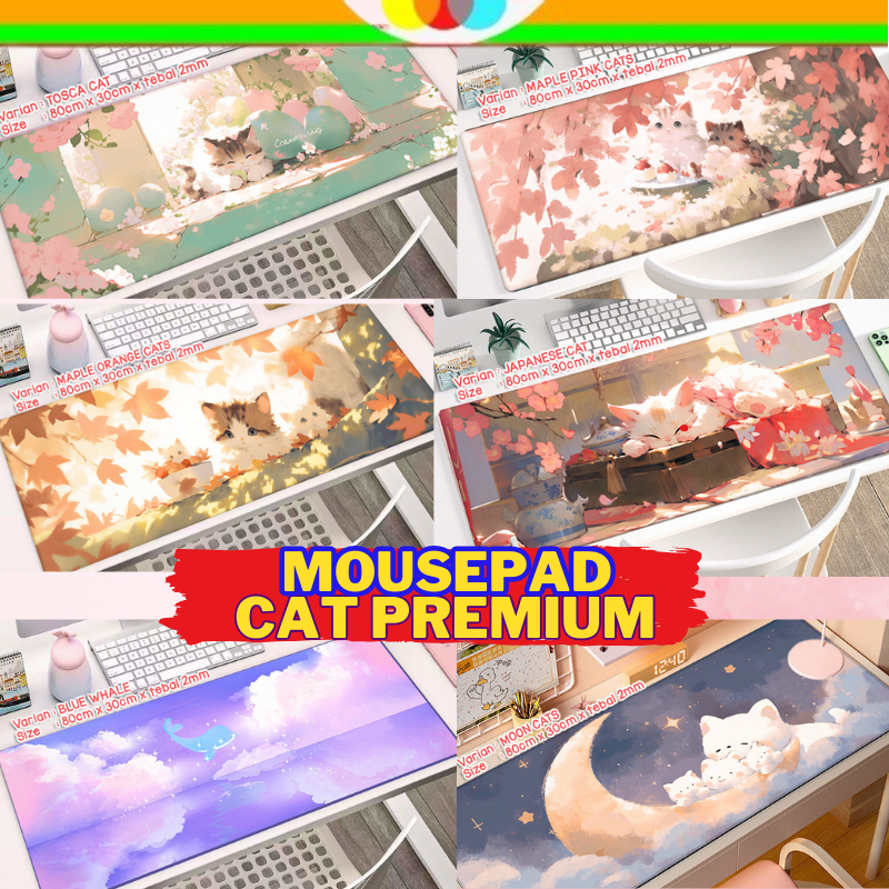PREMIUM MOUSEPAD GAMING PANJANG LARGE KEYBOARD PAD MOTIF KUCING CATS LUCU ANIME KARTUN LUCU ANTI SLI