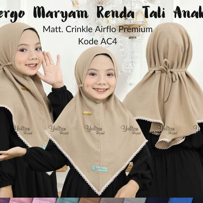 SALE Jilbab Anak Premium Murah / Hijab Bergo Maryam Pad Crinkle Airflow Anak / Bergo Maryam Anak Kod