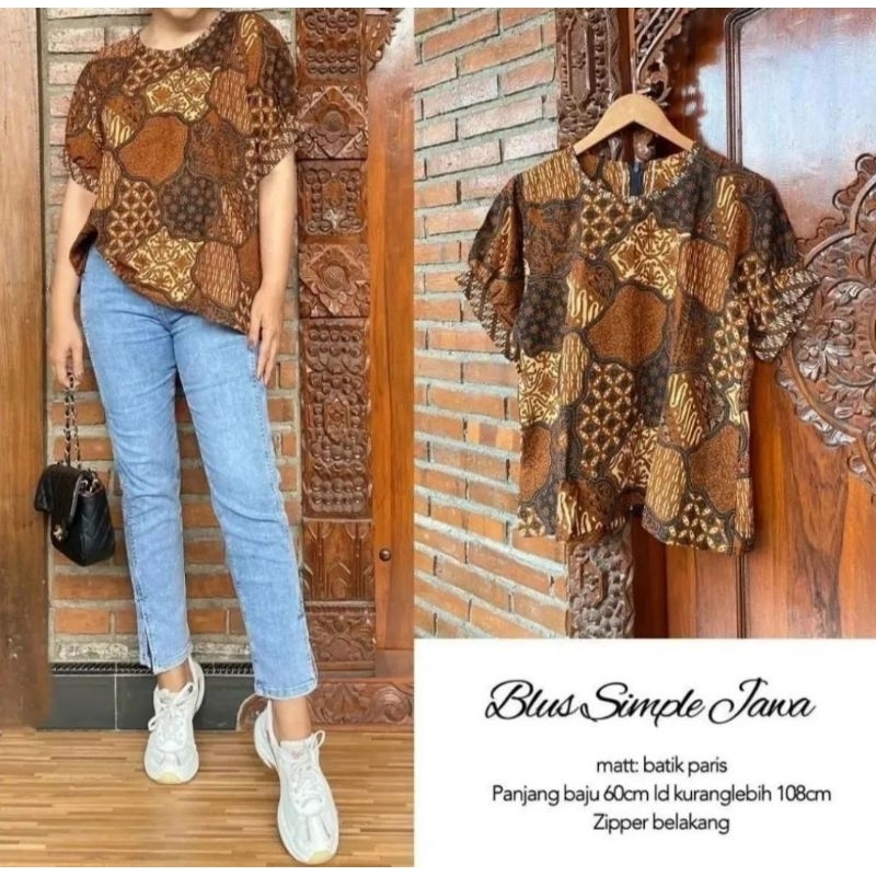 Blus Batik Wanita Kerja Blouse Paris Simple Jawa Sogan Batik Kuliah Batik Modern