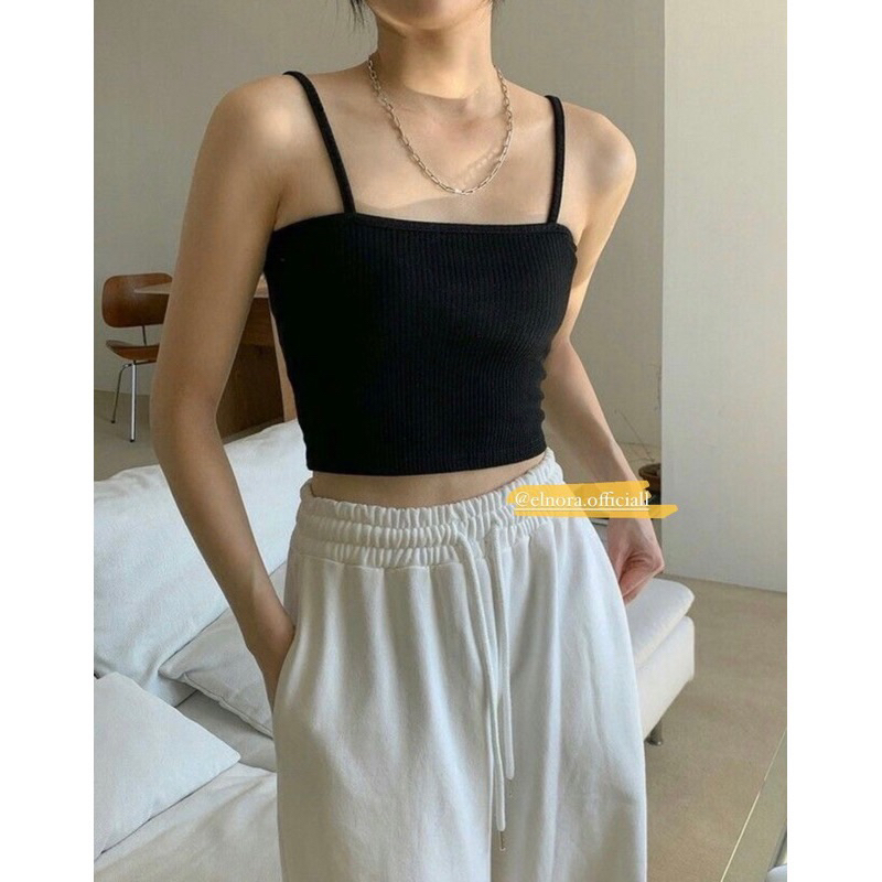 Tanktop Crop - Tanktop 1 Tali - Tanktop Knit Wanita - Crop top Hitam - Tanktop Hitam