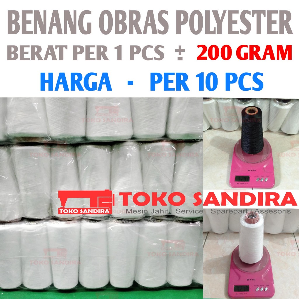 10 Pcs Benang Obras Polyester 200 gram -+ Benang Obras Putih/Benang Obras Hitam/Benang obras murah/b