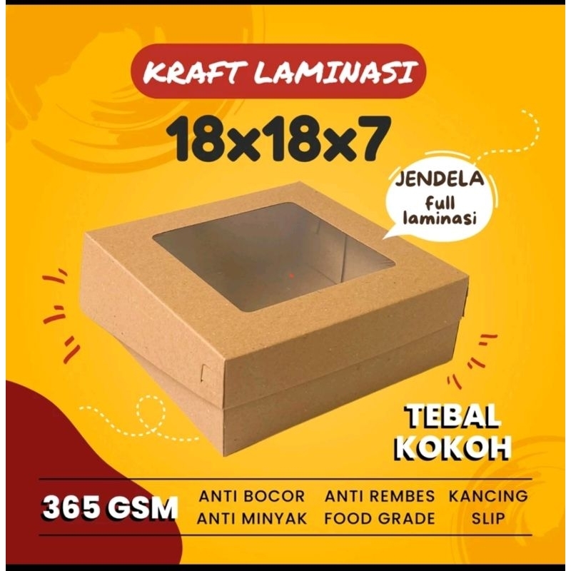 

Box Kraft Dus Kemasan Kue Snack Kotak Pudding Roti Spikoe Tart Jendela 18x18x7