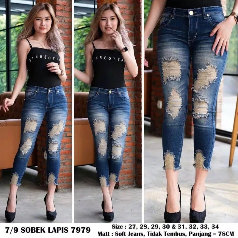 CELANA 7/9 SOBEK LAPIS 7979 CELANA WANITA JEANS JUMBO