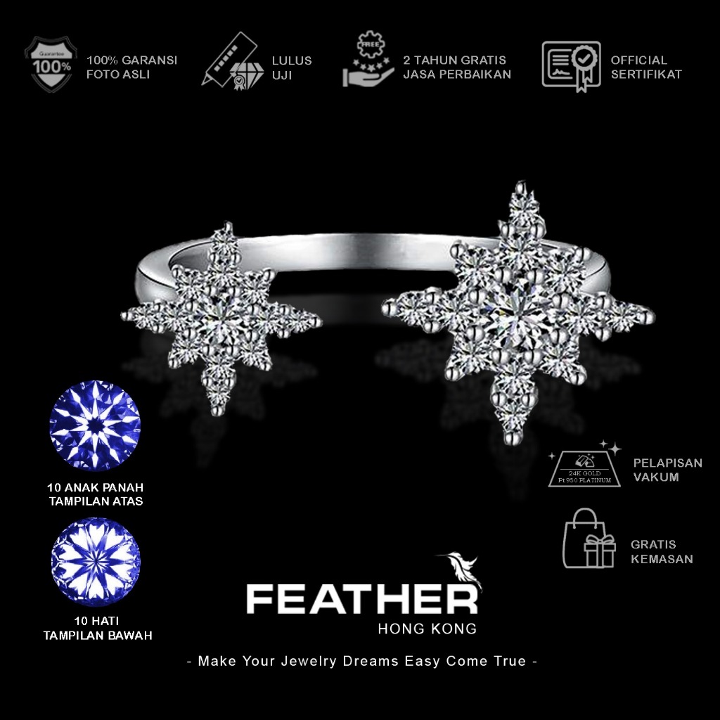 FEATHER HONGKONG - ( Adjustable ) - Cincin Cowok Pria Couple Wanita Lapisan Platinum Jewelry Laki-La