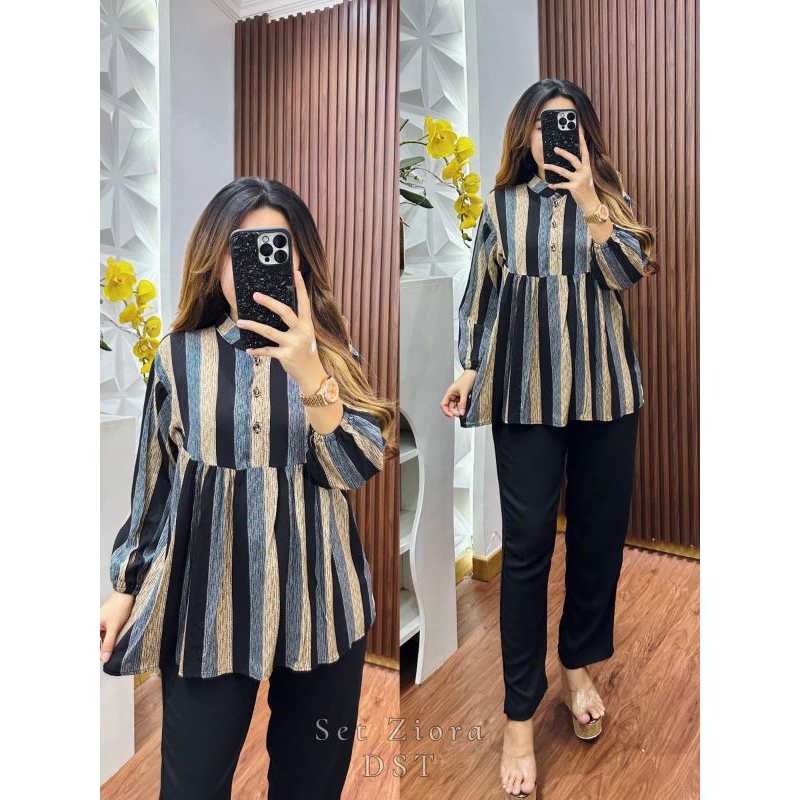 Baju setcel Ziora set comby fashion wanita by DST Original terbaru kekinian
