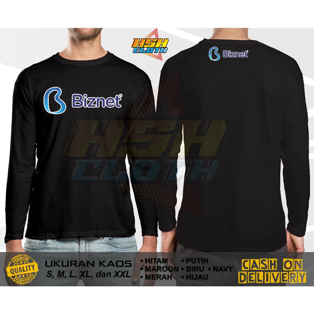 Baju Kaos Distro Biznet Networks Logo Perusahaan Lengan Panjang Bisa Custom - HSHCloth