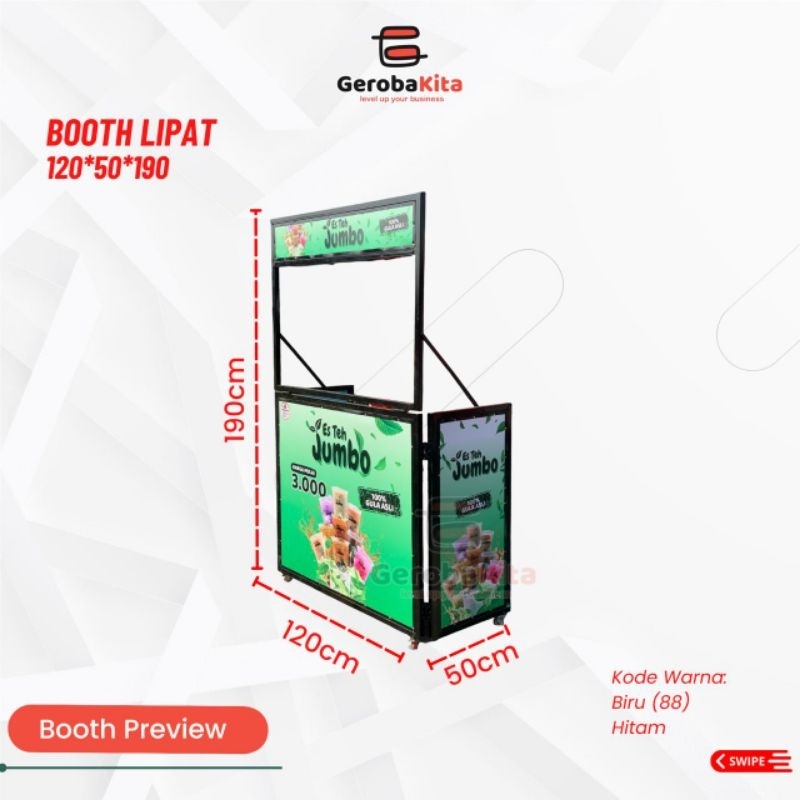 booth lipat besi hollow ukuran 120x50x190 full branding