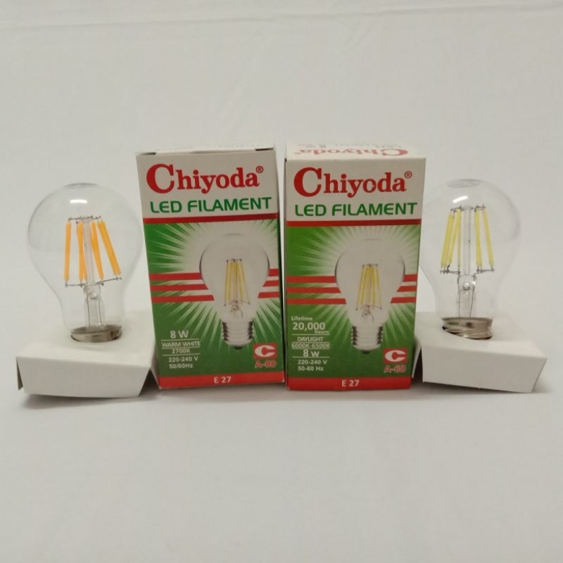 Lampu Chiyoda LED Filament A60 E27 2W/4W/6W/8W Clear Daylight(Putih) / Warmwhite(Kuning)