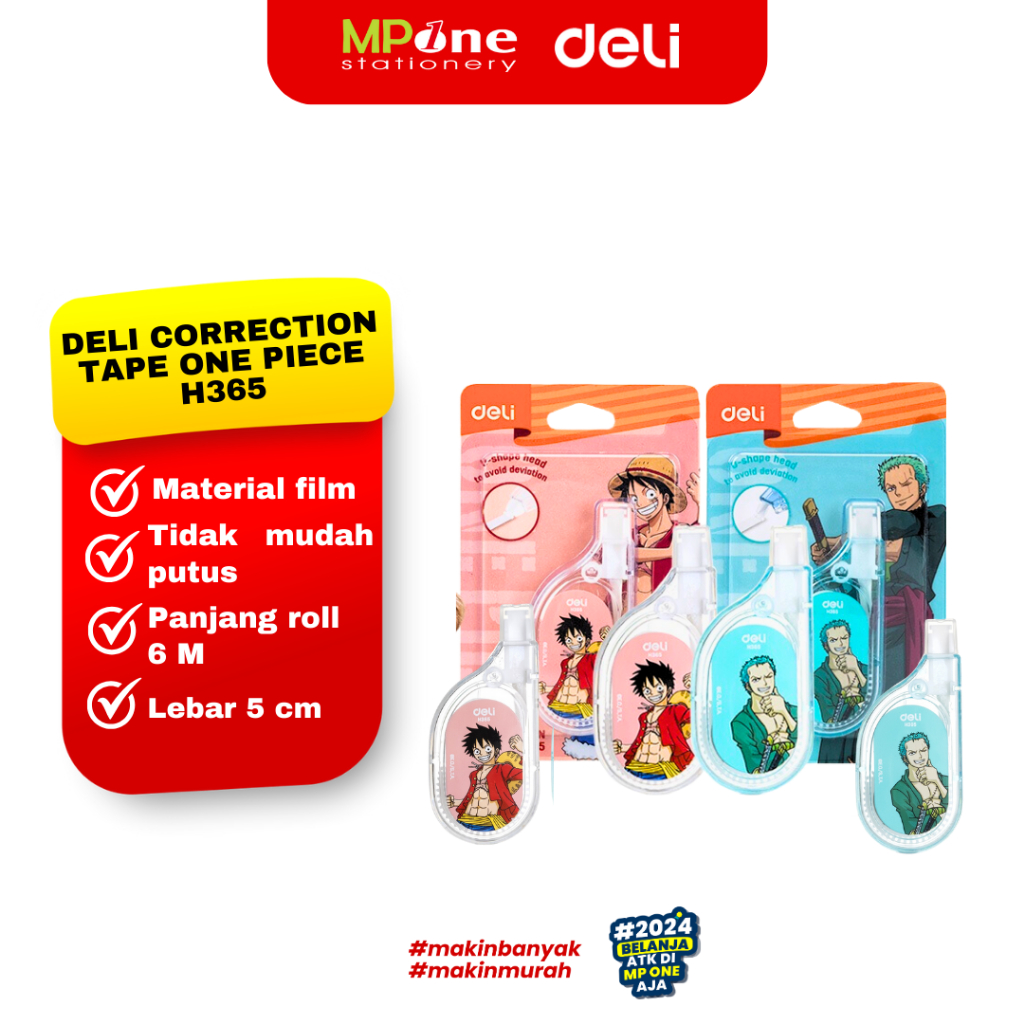 

DELI Correction Tape 6M X 5MM / Correction Tape Deli H365 / Correction Tape Anime One Piece 6M X 5MM
