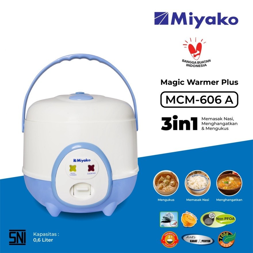 MIYAKO RICE COOKER PEMASAK NASI MIYAKO KECIL (3 IN 1) 0,6 LITER / GARANSI RESMI