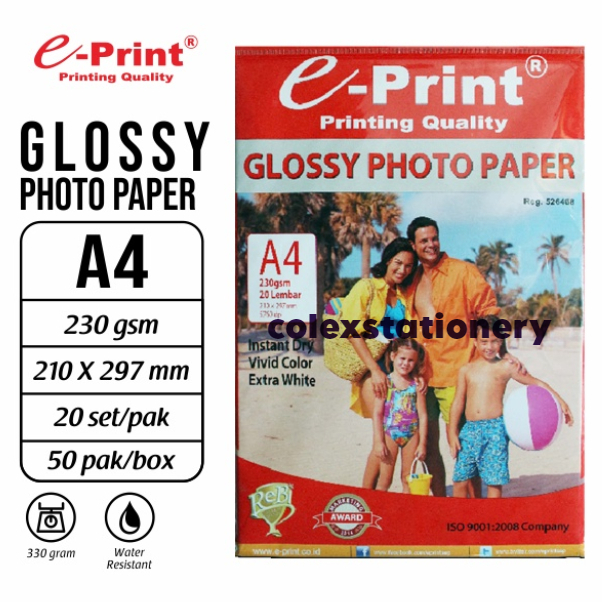 

Keertas Foto Glossy Photo Paper / Kertas Foto Glossy Ukuran A4 230 gsm Isi 20 Sheets E-print