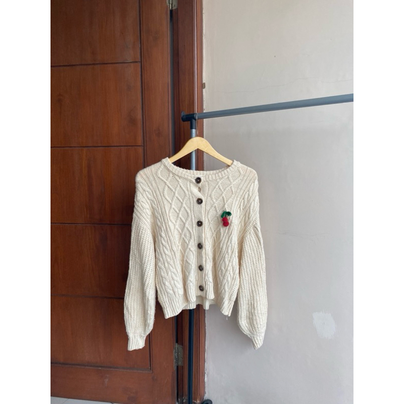 cardigan rajut kepang - cardigan crop lengan balon