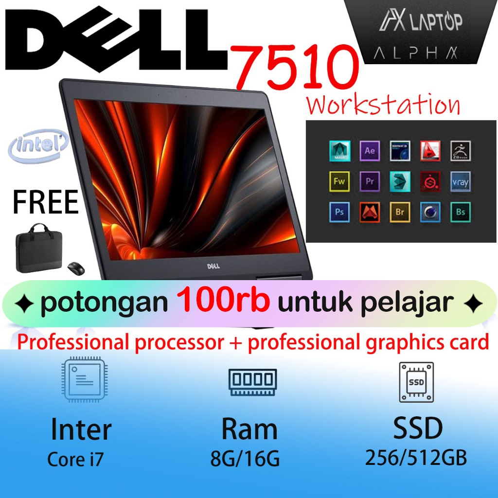 Dell Latitude 7510 second Laptop Intel Core i7 Gen6 Ram 8gb/16gb ssd 512gb Peningkatan baru laptop  