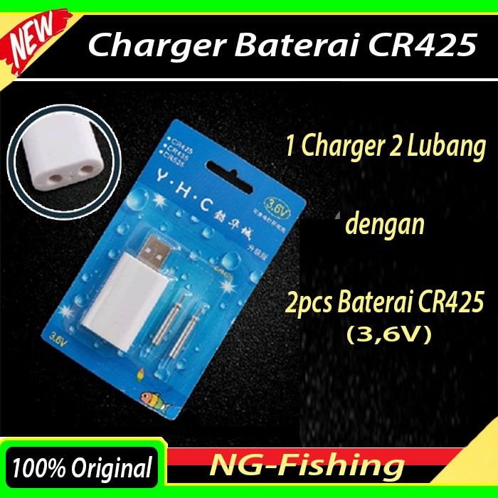 Charger + 2 Baterai Pelampung Pancing Elektrik Type Cr425 Rechargeable