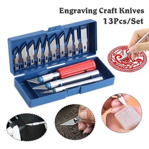 

Set Pisau Alat Ukir Seni 13 in 1 Crafting Knife 3 Handle