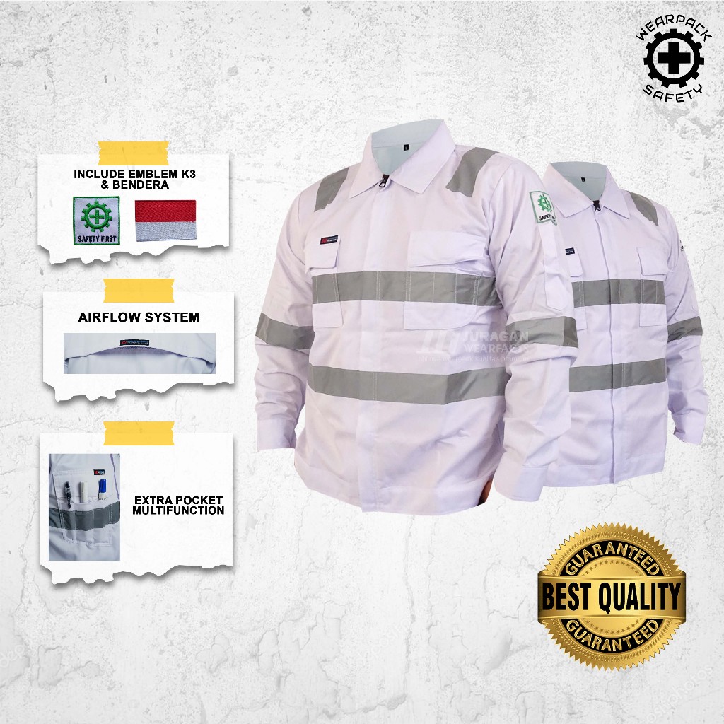 Wearpack Kerja Lengan Panjang / Baju Wearpack Safety Kerja Warna Putih