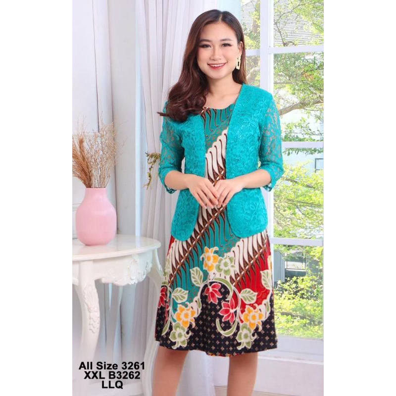 New Carina Dress Motif Batik kombinasi brokat scuba dan bahan katun strech