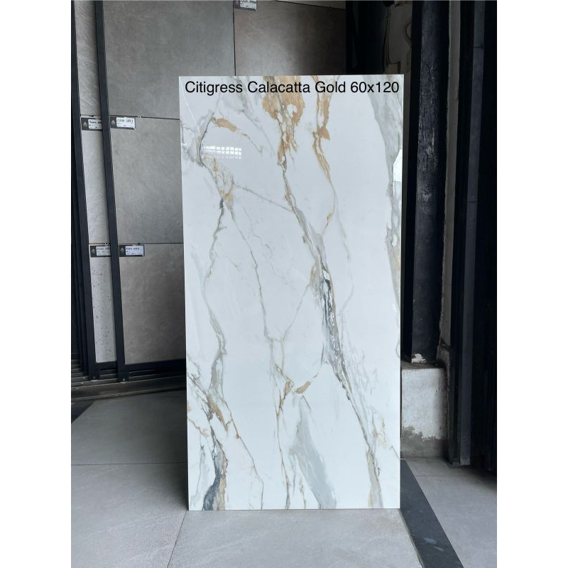 Granit Lantai 60x120 putih motip calacata gold/citygres
