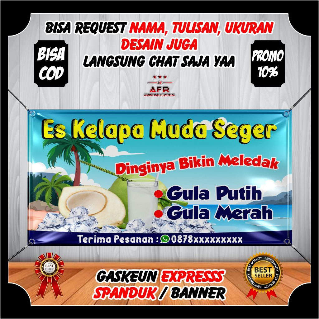 Banner ES KELAPA MUDA SEGAR, Spanduk Banner Jualan Es Kelapa Muda