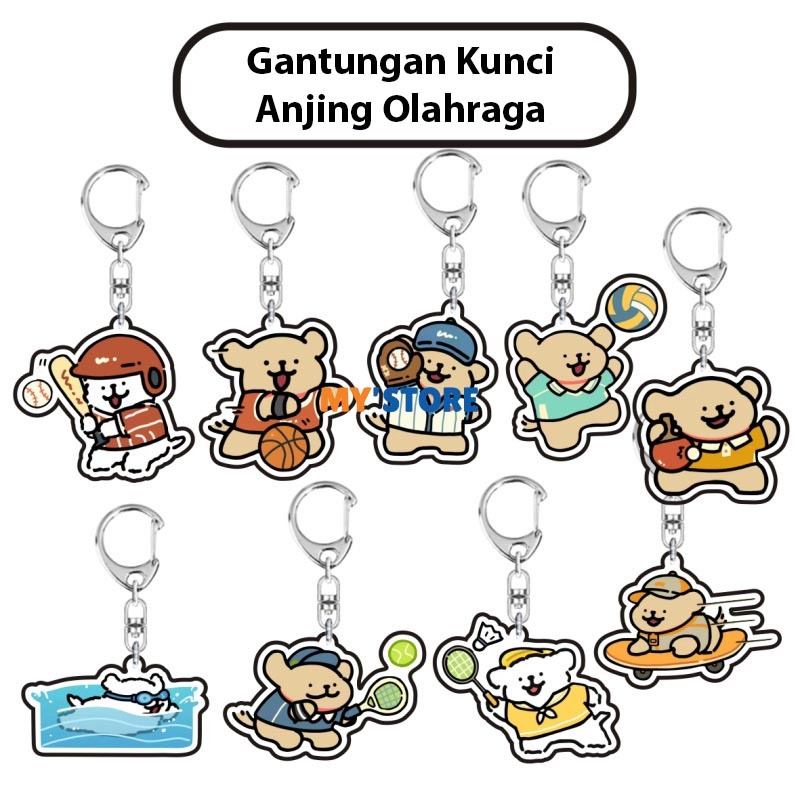 Promo Gantungan Kunci Anjing Olahraga Aksesoris Keychain Badminton Berenang Tenis Voli Basket