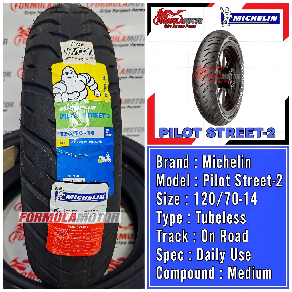 120/70-14 Michelin Pilot Street-2 Ring 14 Tubeless - Ban Belakang Motor PCX-150, Vario-160 Super Premium Tubles