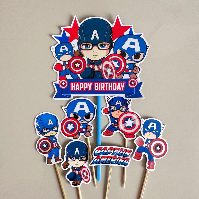 TOPPER CAPTAIN AMERICA / (LA-001) CAKE TOPPER CAPTAIN AMERICA / TOPPER KUE CAPTAIN AMERICA / CUPCAKE