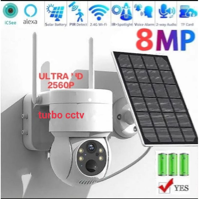CCTV IP Camera Outdoor WIFI Solar Panel Surya Tenaga Matahari 8MP ICSe