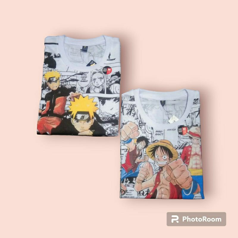 kaos oblong distro one piece / kaos kartun one piece / kaos distro cowok fullprint / kaos distro cow