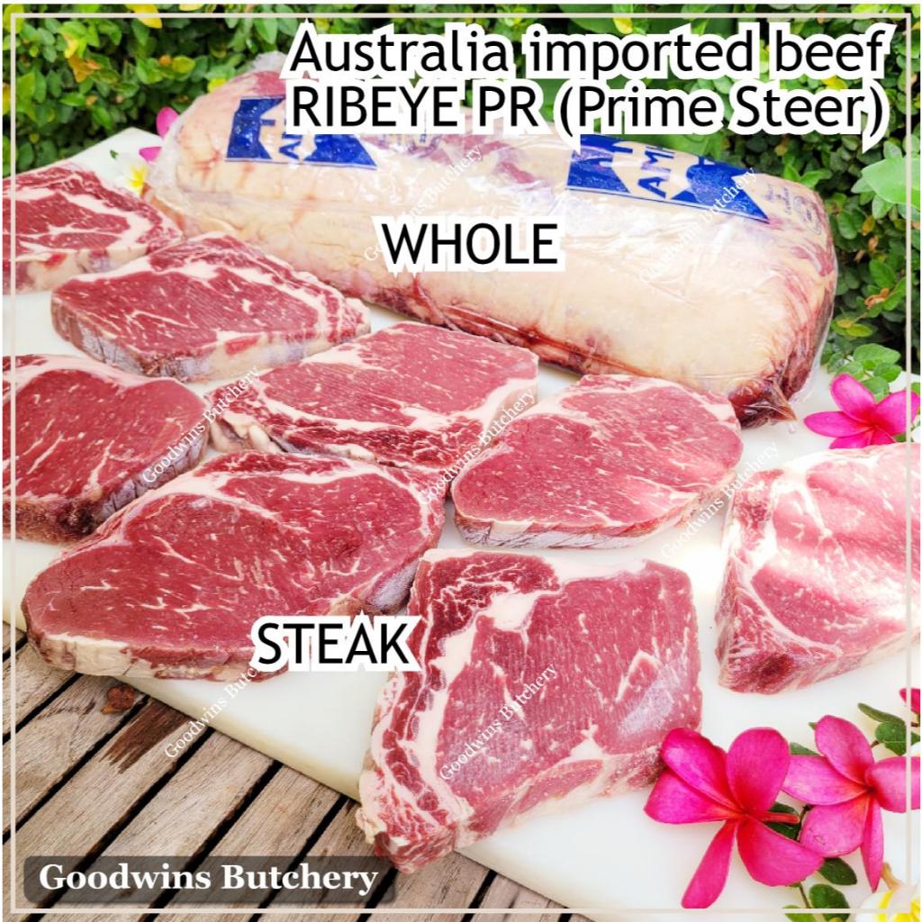 

600gr beef AGED RIBEYE PR STEER (prime young cattle) STEAK & ROAST CUTS Australia imported brand AMH scotch fillet cuberoll