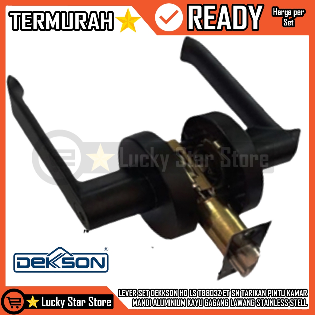 LEVER SET DEKKSON HD LS T8803Z ET SN MATT BLACK TARIKAN PINTU KAMAR MANDI ALUMINIUM KAYU GAGANG LAWA