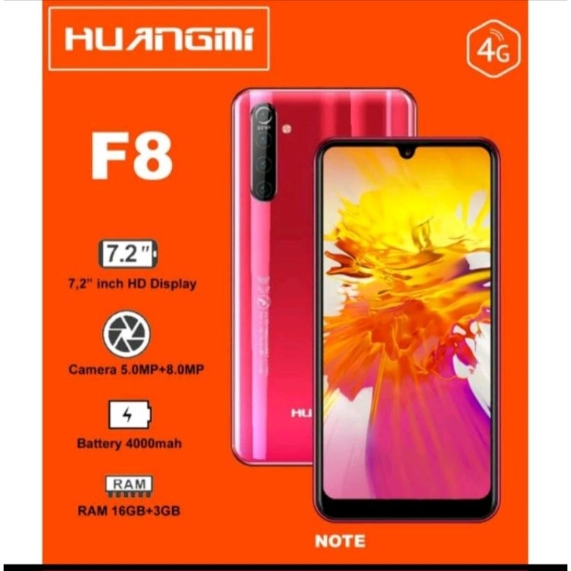 SALE HUANGMI F8 NOTE 4G LTE LAYAR 7,2 INCH WATERDROP FINGERPRINT BATT TANAM GARANSI - HP 4G MURAH