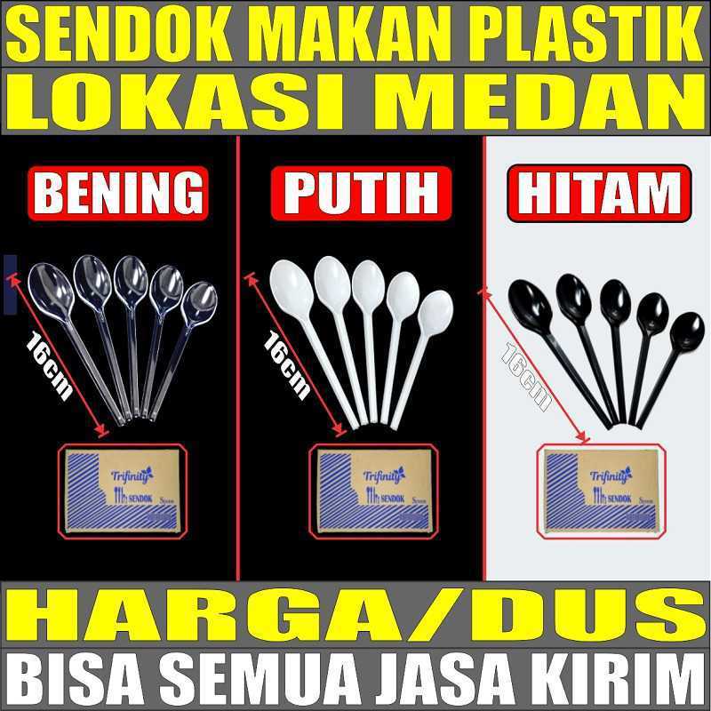Sendok Makan Plastik Kuat Tebal Panjang Bening / Hitam / Putih Trifinity Dus Jasa Kirim Medan