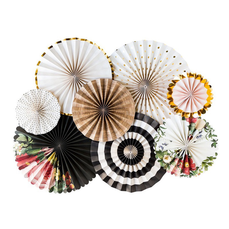 

Paper Fan / Paperfan Set Gold Hitam Putih dan Bunga