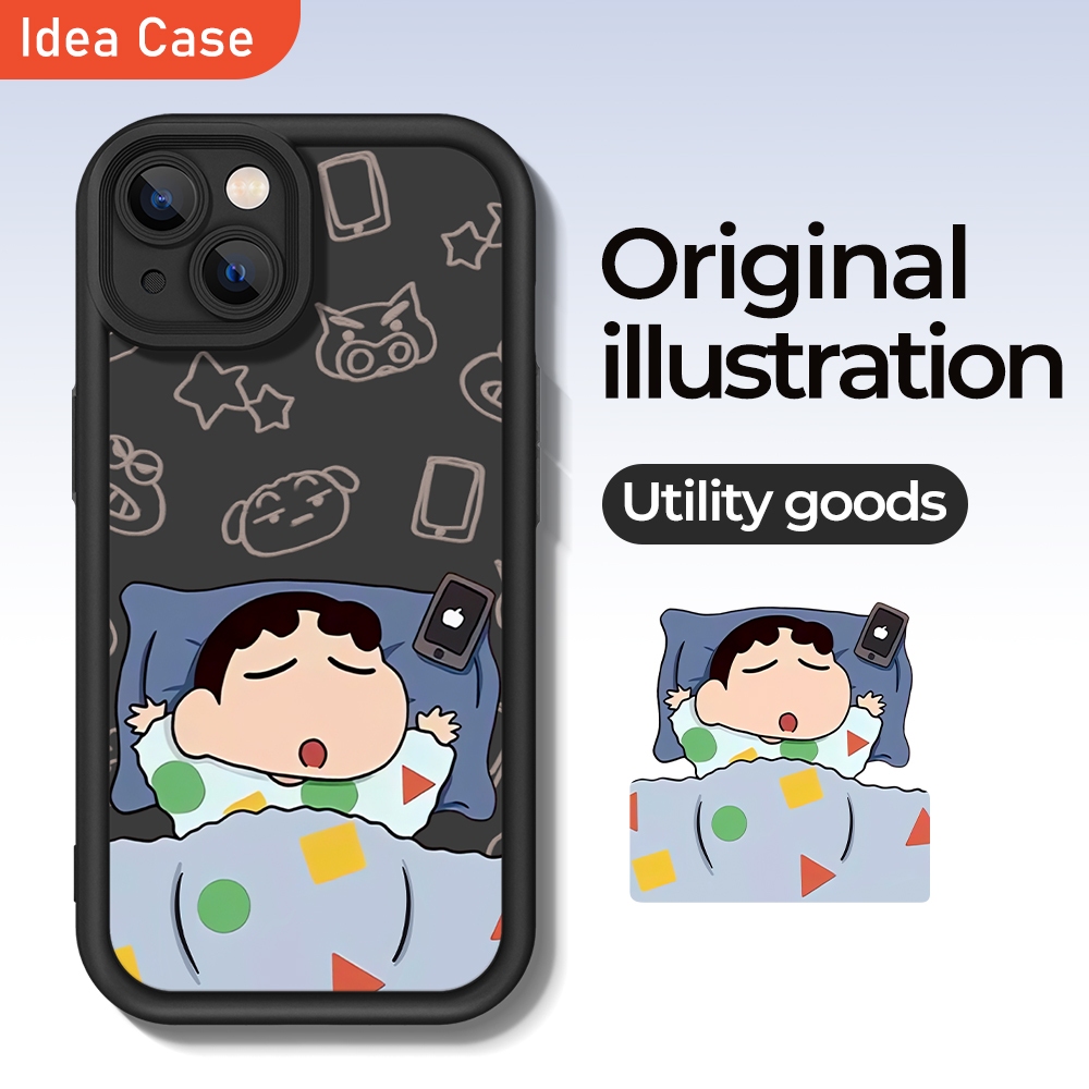 Idea casing Apple14plus 13pro 12 hp 11promax X XS XSMAX Iphone7 8 TPU 7plus 8p hitam Crayon Shin-cha