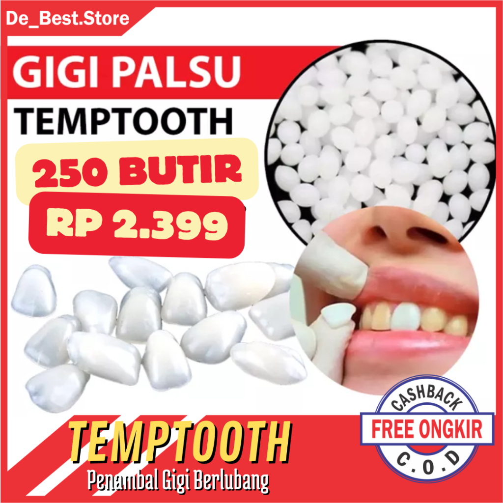 Penambal Gigi 250 Butir - Temptooth Gigi Palsu 250 Butir - Temporary Tooth Repair Kit Denture Teeth 250 Butir