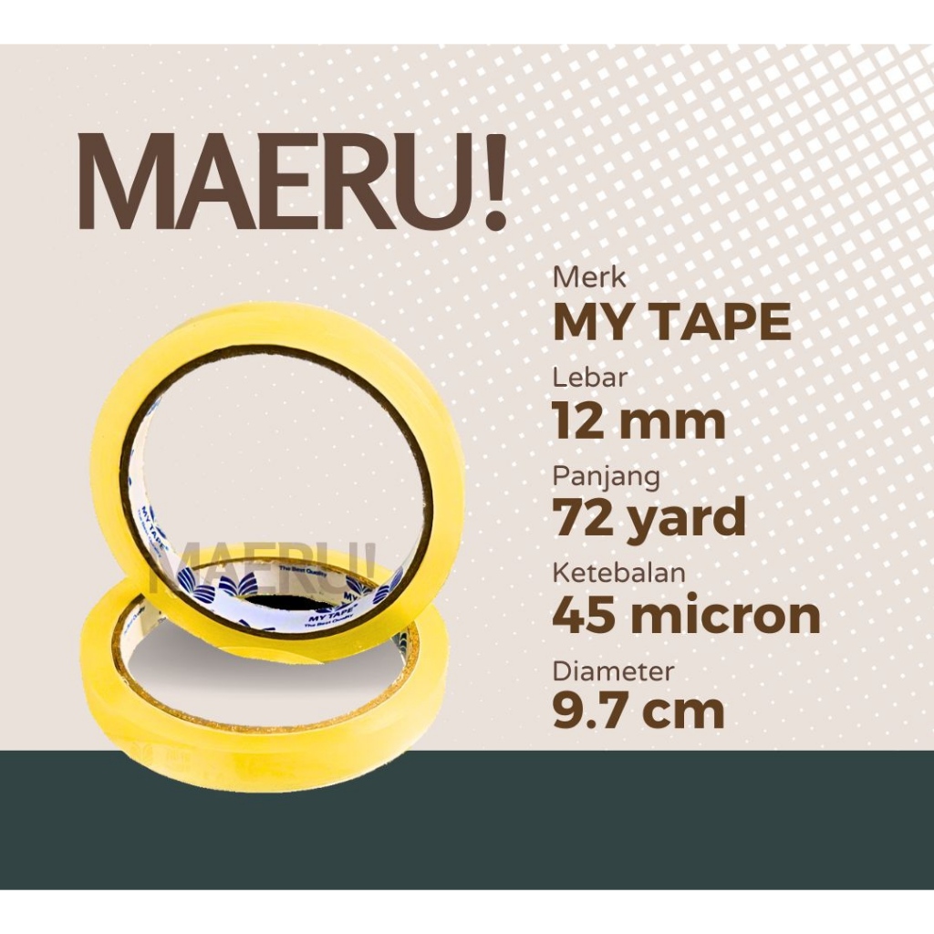 

LAKBAN MYTAPE ISOLASI SELOTIP BENING 12 MM X 72 YARD HARGA EKONOMIS