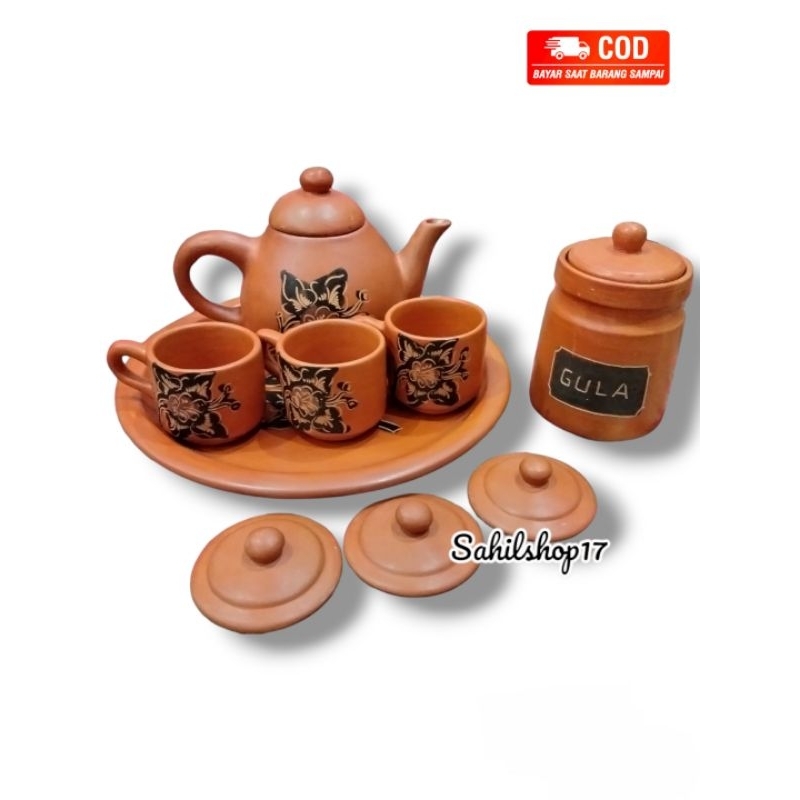Poci tanah liat set cangkir 3 set teko tanah liat plus tempat gula