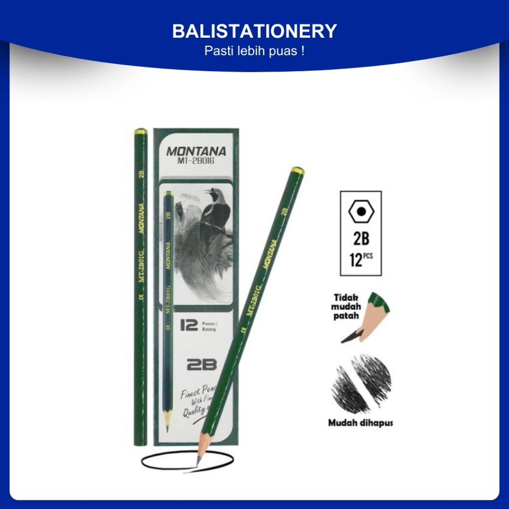 

Pensil Kayu / pencil 2B Montana Hijau ( MT-2801G ) Isi 12 Pcs / 1 Lusin