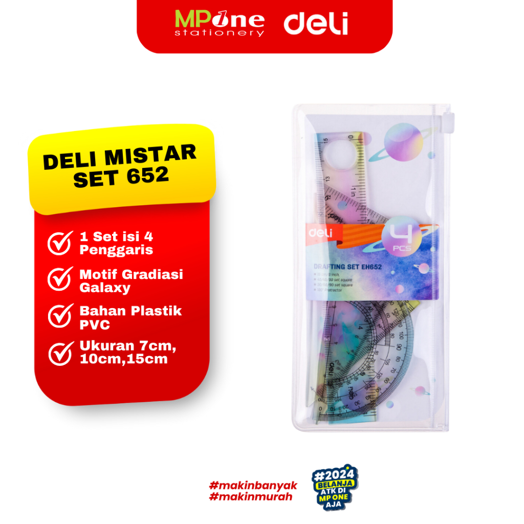 

Deli Penggaris Set 1 in 4 [Segitiga & Busur] Warna Galaxy EH652 / Mistar Drafting Set 15CM