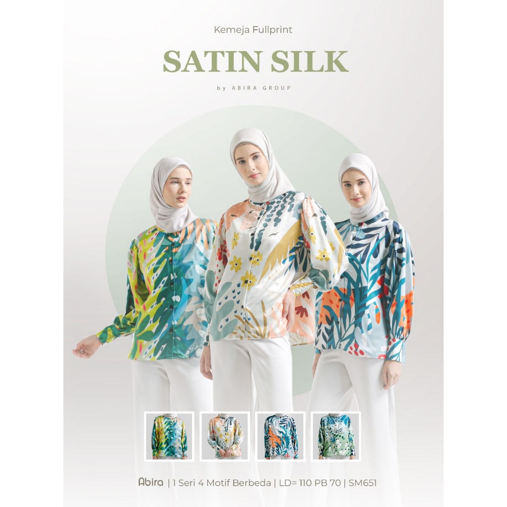 Atasan Kemeja Motif Wanita printing Bahan Satin silk import