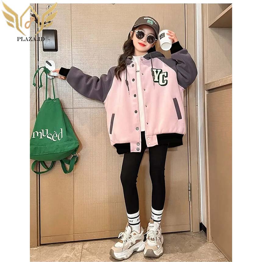 Jaket Anak Cewek Cowok Jaket Anak Baseball Varsity Kancing YC PINK ABU TUA Hoodie Model Korea Jaket 