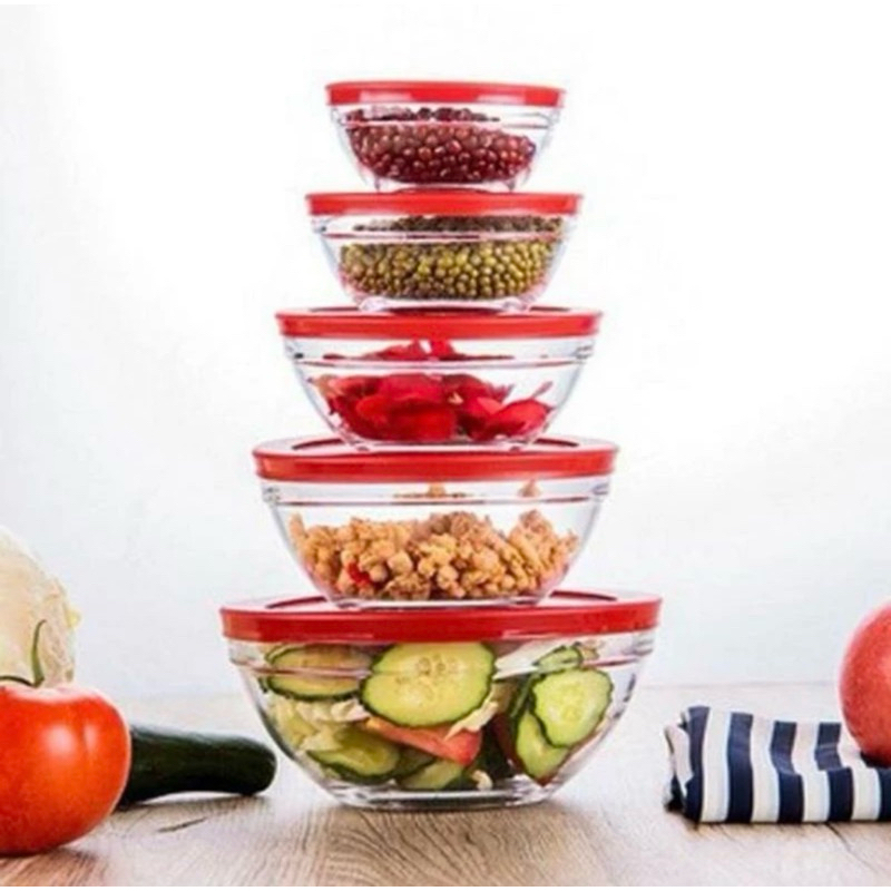 READY 1 Set 5 Pcs Mangkok Mangkok Kaca dengan tutup Mangkok Makan Premium