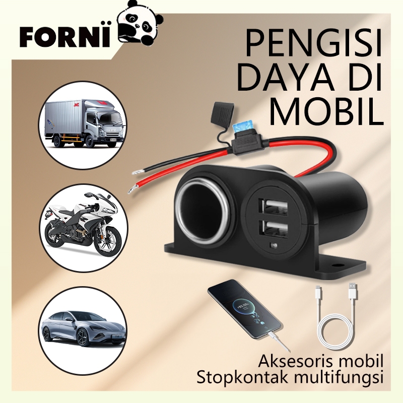 Adapter Charger Mobil 2 USB Port + Cigarette Lighter Plug Adapter 3.1 A