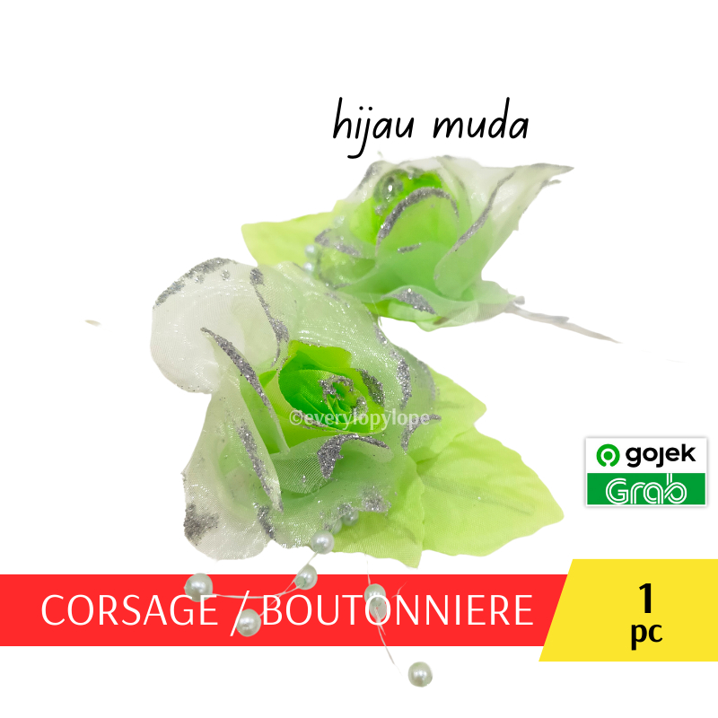 Corsage Pin Jas Korsase Bros Panitia Bunga Dada Warna Hijau Muda